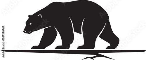 Black bear silhouette walking on ice frozen