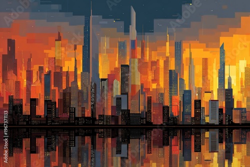 futuristic city skyline in vector art style