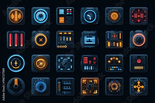 futuristic control panel icons in vector