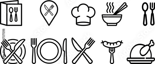 Collection of icons representing various food and dining-related symbols