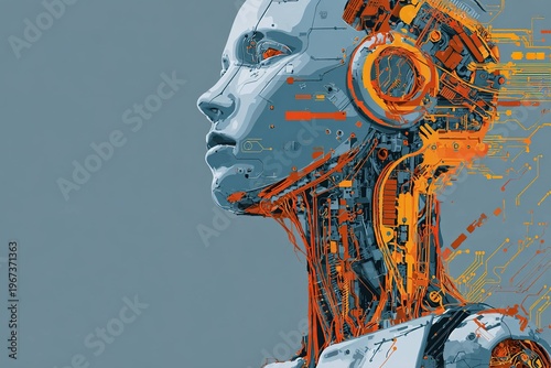 futuristic vector robot design with circuits