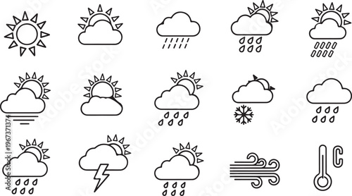 Weather forecast symbols collection.Weather forecast icons set.set of weather icons vector abstract illustration.set of weather icon,such as cloud, sun, weather.