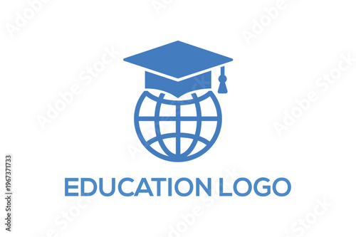 A blue education logo with a graduation cap and globe Vector