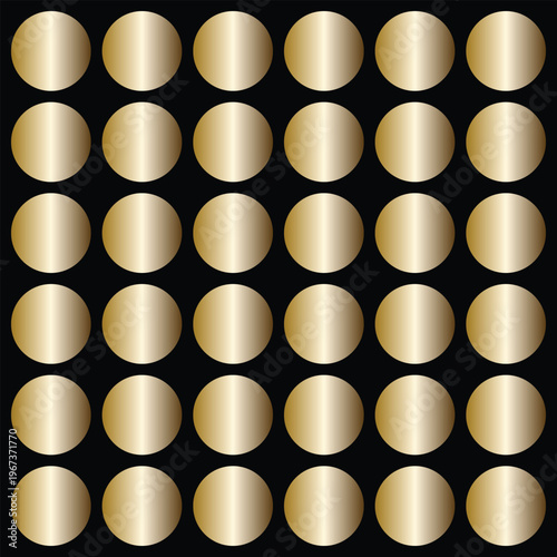 Seamless Pattern of Golden Beige Shiny Circular Buttons on Black Background circles