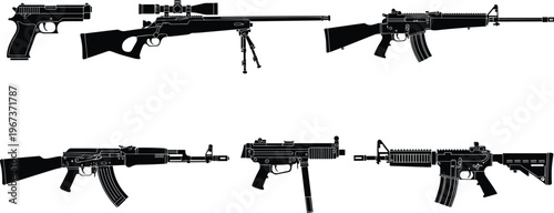 Collection of Black Silhouettes of Firearms