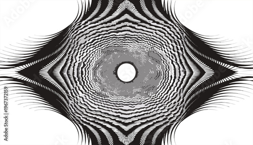 Adobe Illustration Abstract Black and White Concentric Ripple Pattern, Monochromatic Geometric Eye Concept