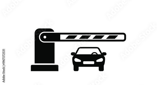 A black barrier gate and car approach in a stark silhouette