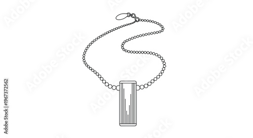 Minimalist black and white line drawing of a bead chain necklace featuring a simple long rectangular bar pendant on a white background.