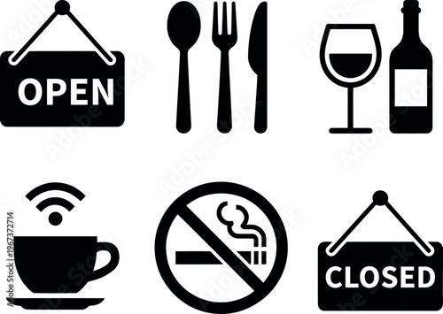 Restaurant and cafe service icons indicating operational status and amenities