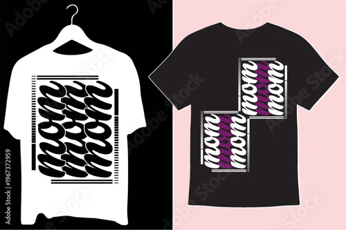  black cotton blank tee features a professional Retro Minimalist typogaraphy mom t shirt design template and a vector t shirt template for creating a custom t shirt design for casual fashion apparel,