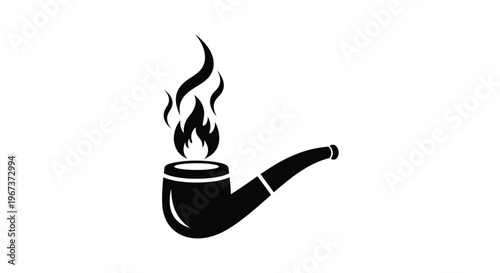 A black pipe with rising smoke depicted as a striking silhouette