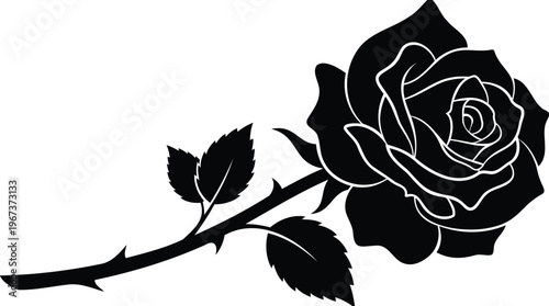Artistic vector drawing of a solitary black rose, capturing the essence of romance, remembrance, and sophisticated floral aesthetics