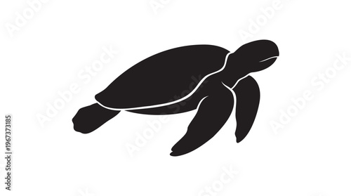 A graceful black silhouette of a sea turtle swimming through pristine waters, symbolizing marine life conservation and the profound beauty of ocean biodiversity in graphic illustration