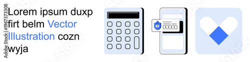 Cybersecurity, online authentication, data privacy, secure login, mobile technology, digital identity. Image shows a calculator, phone with login attempt and a heart icon. Cybersecurity