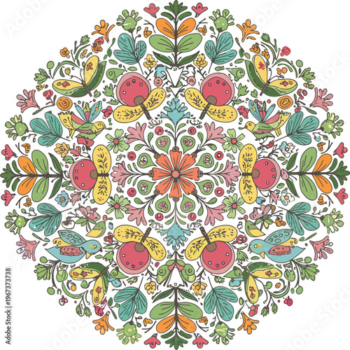 Colorful digital flower pattern on white