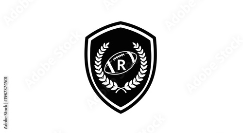 Free Download Classic Shield Crest with Rugby Ball and Laurel Wreath, Letter R in Center, isolated white background. - GFXLoad