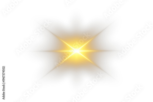 Golden Star Light Burst Lens Flare Glow Effect on Transparent Background