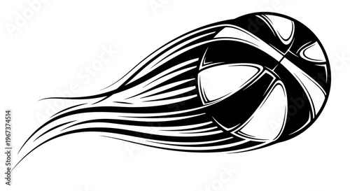 Dynamic Stylized Basketball with Motion Blur, isolated white background.