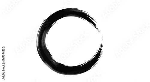 Hand-drawn black Enso circle, a traditional Zen brush stroke, isolated white background.