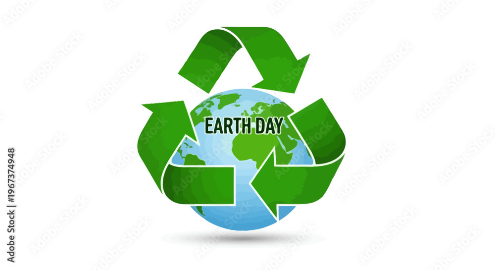 Obraz premium Earth Day recycling globe with green arrows on isolated white background