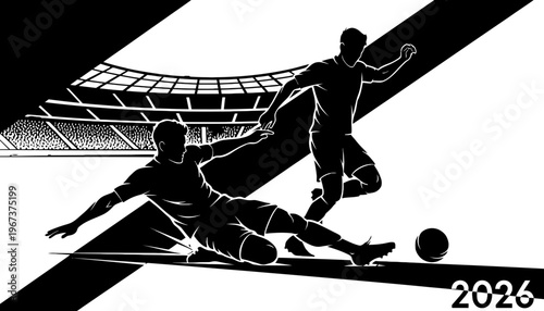 Football player silhouette illustration in a stadium with a ball