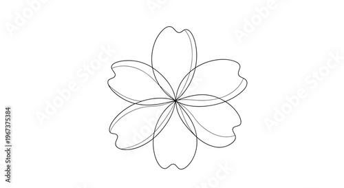 Simple black line drawing of a five-petaled cherry blossom or sakura flower isolated on a solid white background.