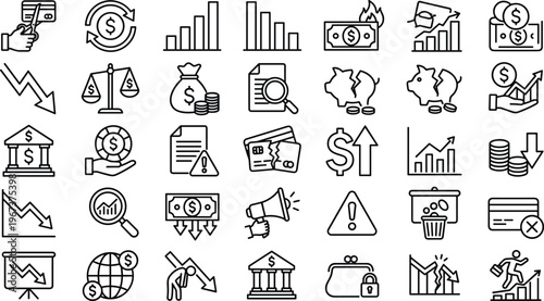 Finance and Banking Icon Set with Money Growth Investment Payment Risk Analytics and Business Economy Symbols for Apps Websites and UI Design