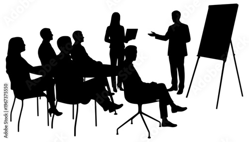 Business people silhouette illustration in a meeting with a presentation