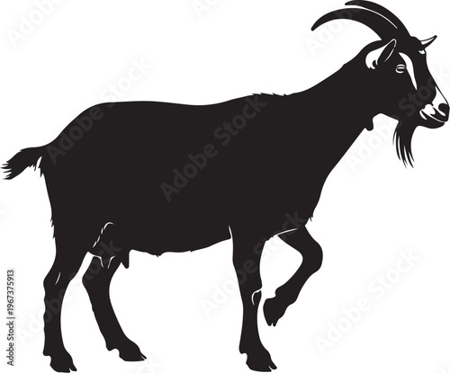 Black goat silhouette with curved horns animal mammal