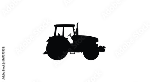Black silhouette of a classic tractor on transparent background