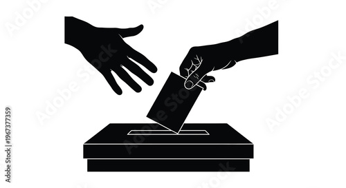 Hands depositing a ballot into a box voting rights silhouette