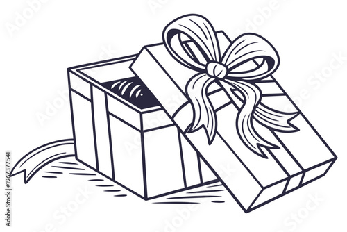 Stylized vector illustration of an opened gift box revealing a vintage vinyl record, perfect for music and celebration designs.