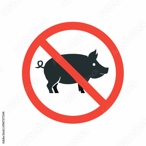 No Pork Sign - A Prohibition Symbol Featuring a Pig Silhouette within a Red Circle
