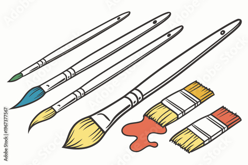 Colorful vector paint brushes and artist tools illustration for creative projects and artistic expression graphic design concept.
