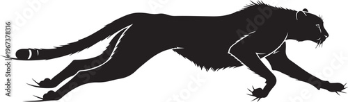 Black lion silhouette running right jumping