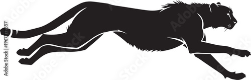 Black lion silhouette running right jumping