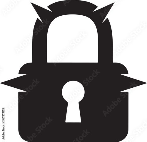 Black padlock with broken shackle and devil horns
