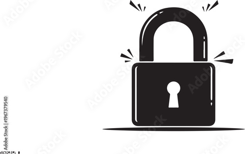 Black padlock with white keyhole and motion lines security