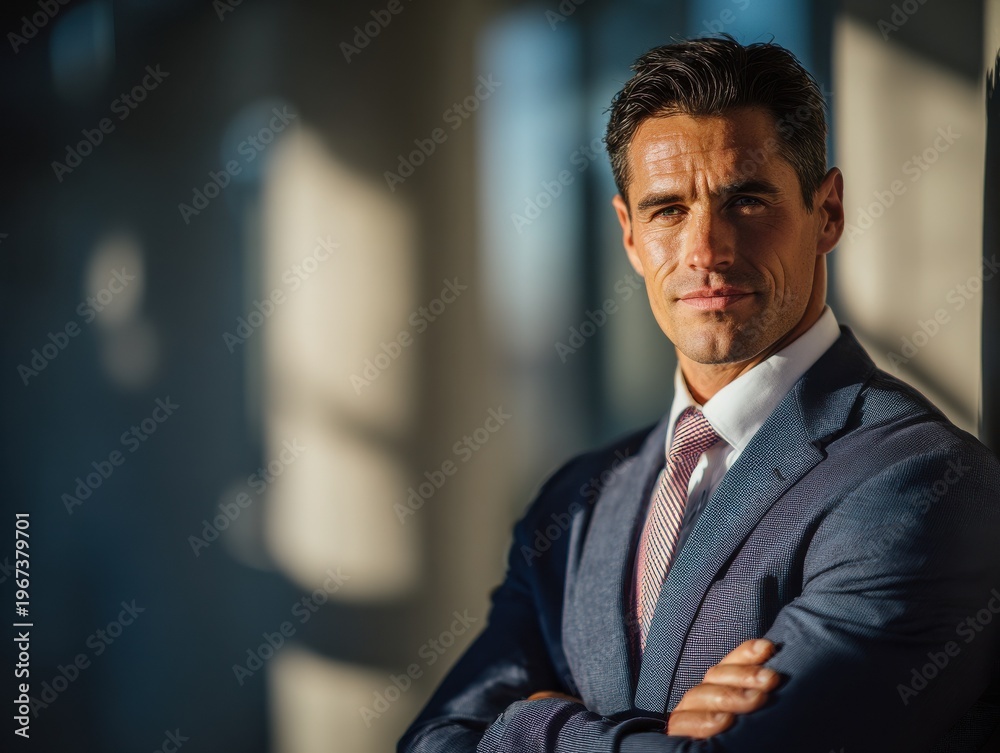 Fototapeta premium business executive neutral pose on a blured office background with natural sunlight