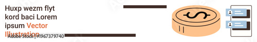 Financial services, fintech, digital wallets, secure transactions, currency exchange, blockchain. Coin with dollar sign and security icons. Financial services and fintech concepts