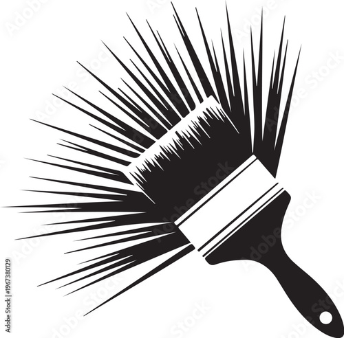 Black paintbrush with splayed bristles white