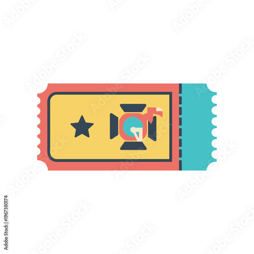 movie night ticket with popcorn and 3d glasses flat design vector illustration