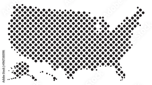 United States Map Silhouette With Dot Pattern Texture Including Alaska and Hawaii for USA Geography Infographic, National Data Visualization, and Political Design