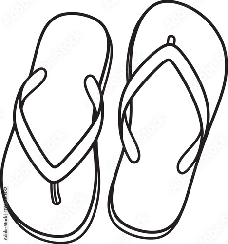 Black outline of a pair of flip flops on a white background also transparent background sandals footwear