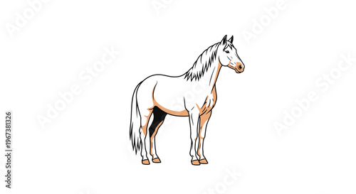 Majestic illustration of a strong white horse standing proudly against a white background for equestrian and farm animal themes.