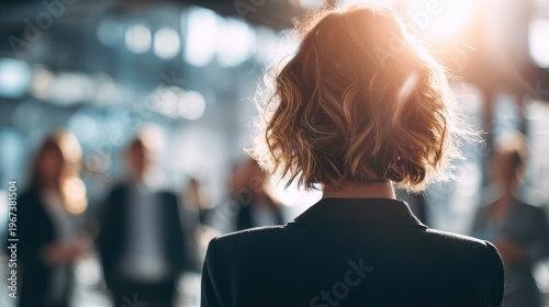female manager team addressing with blured businessbackground and natural sunlight