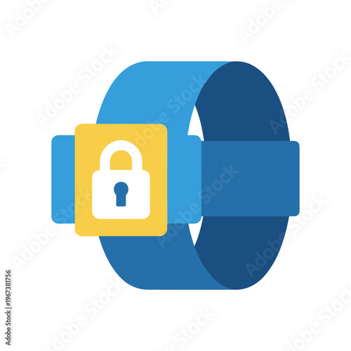 3d smartwatch with security lock icon flat design vector illustration