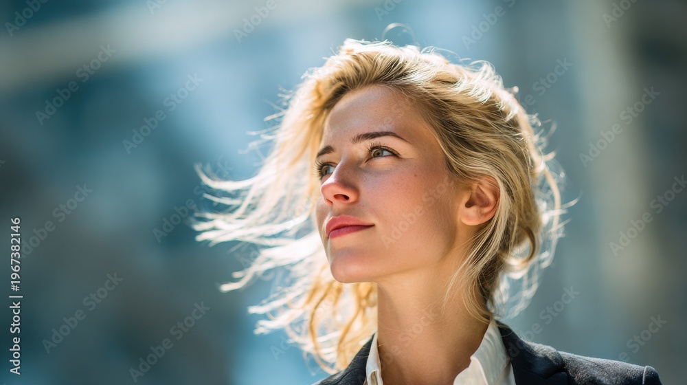 Obraz premium young executive woman ambition with blured businessbackground and natural sunlight