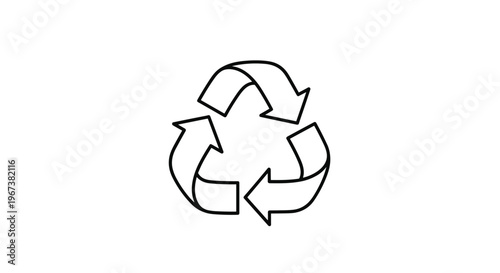 Universal recycling symbol in black outline on a white background representing environmental sustainability and effective waste management.