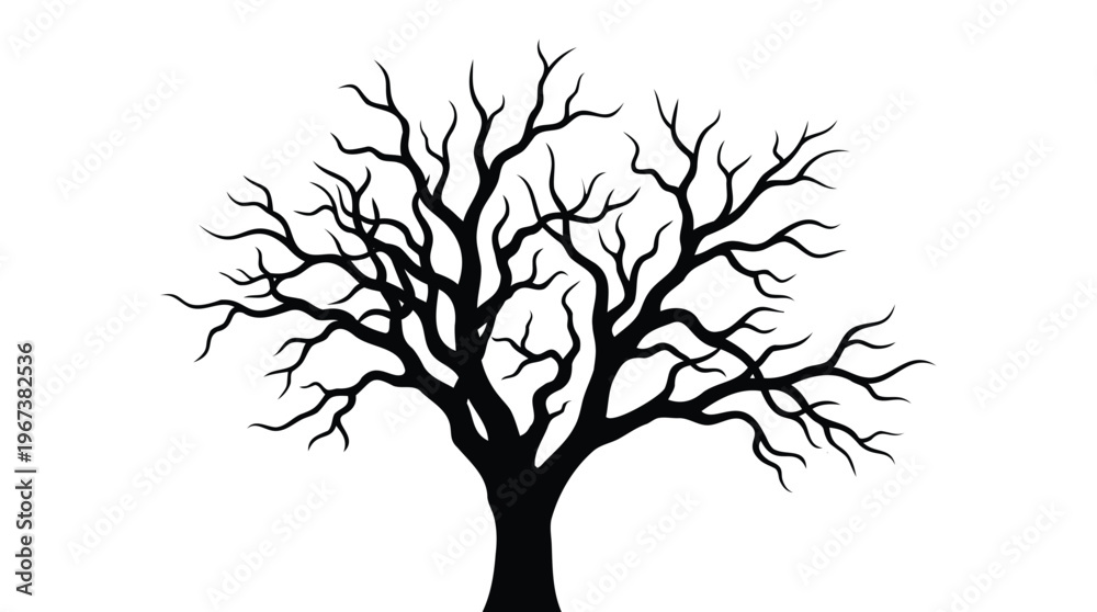 Fototapeta premium Graphic representation of a bare tree with intricate branches, evoking themes of natural resilience and cyclical change in a striking silhouette